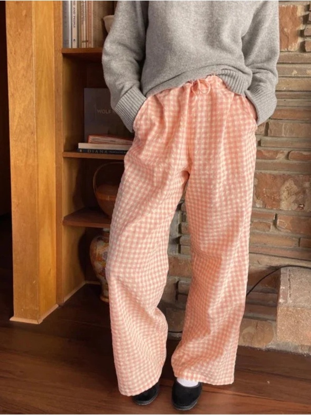Sonderhaus Pink Gingham Drawstring Lounge Pants